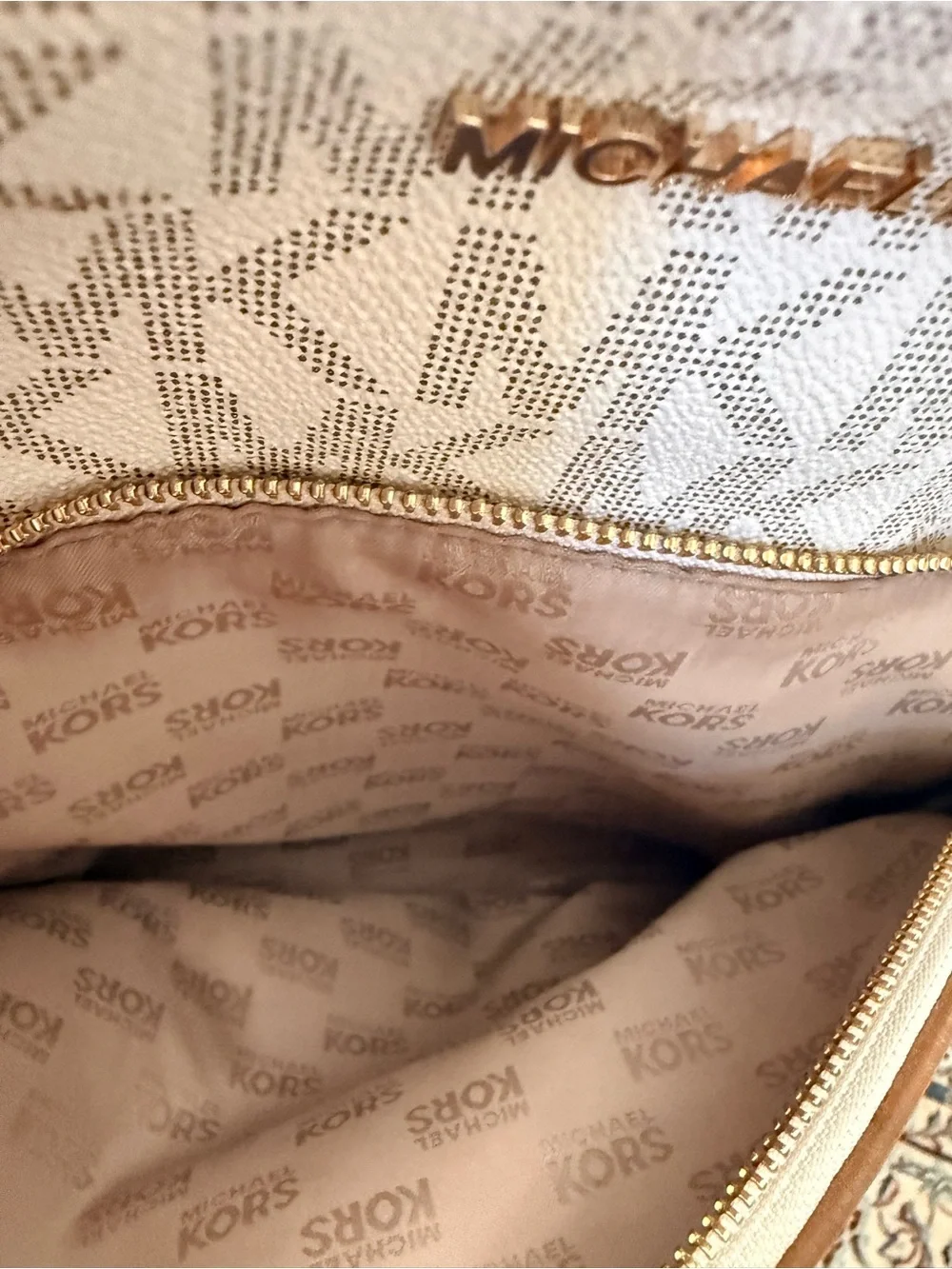 Michael Kors Cream & Brown MK Logo Backpack